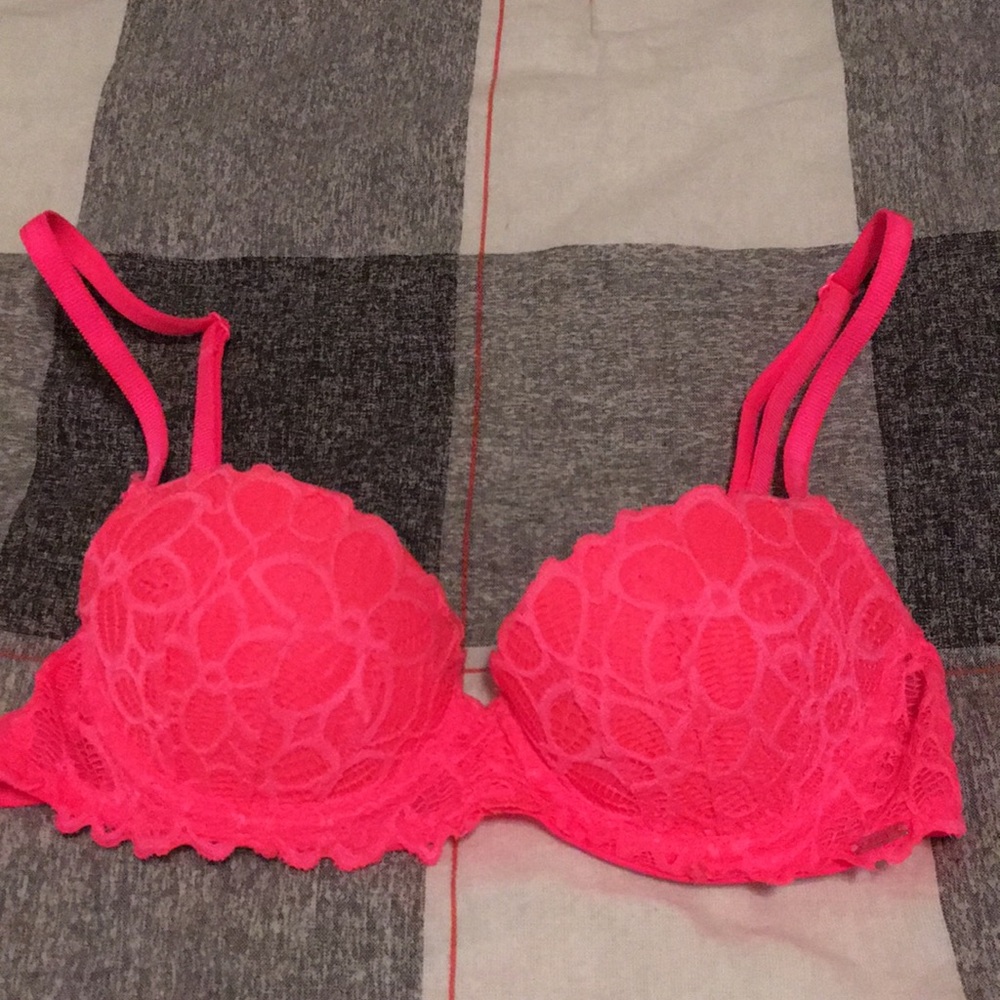 Pink Floral Push Up Bra